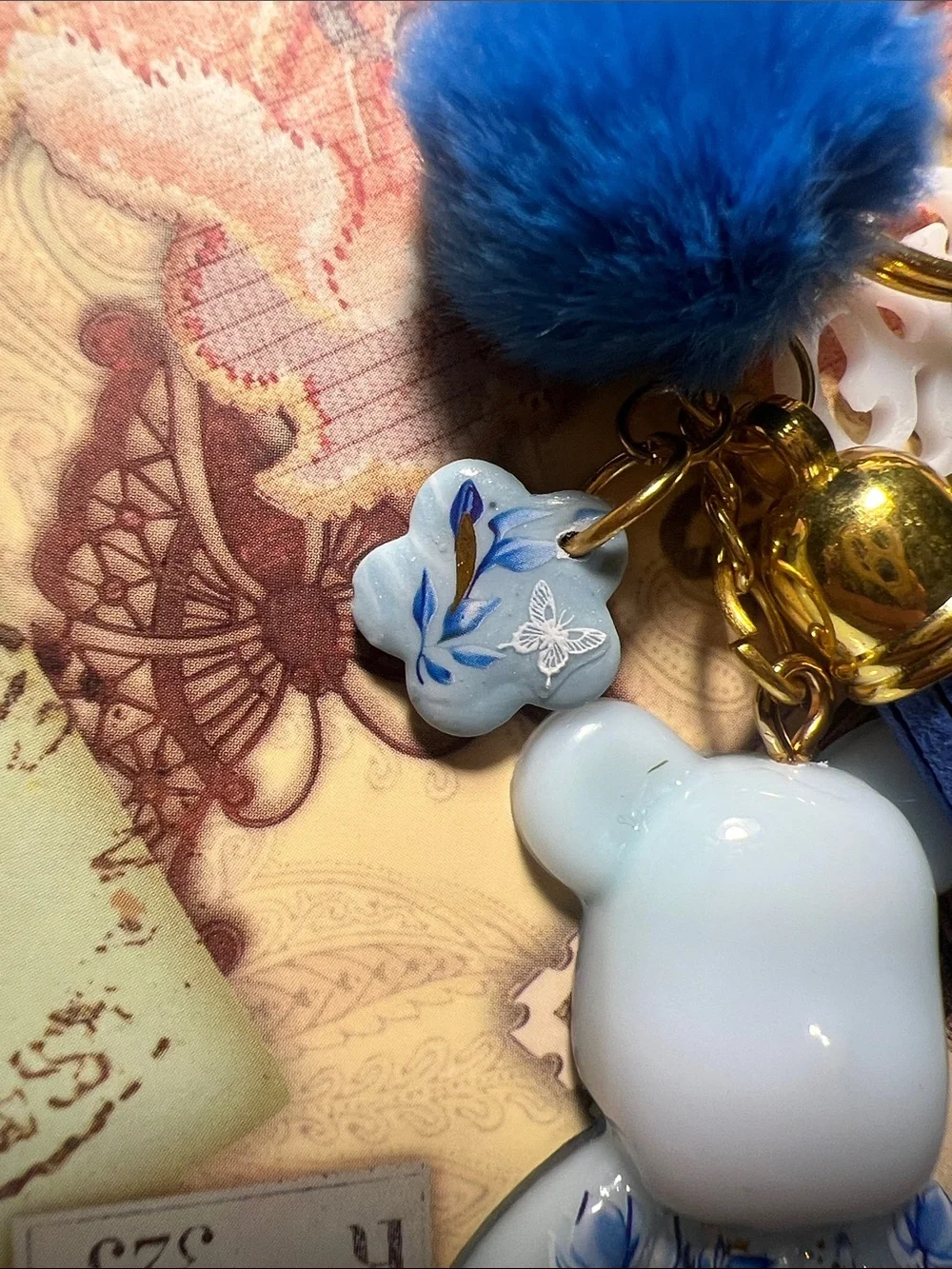 Blue Floral Teddy Keychain, backpack or purse charm Accessories